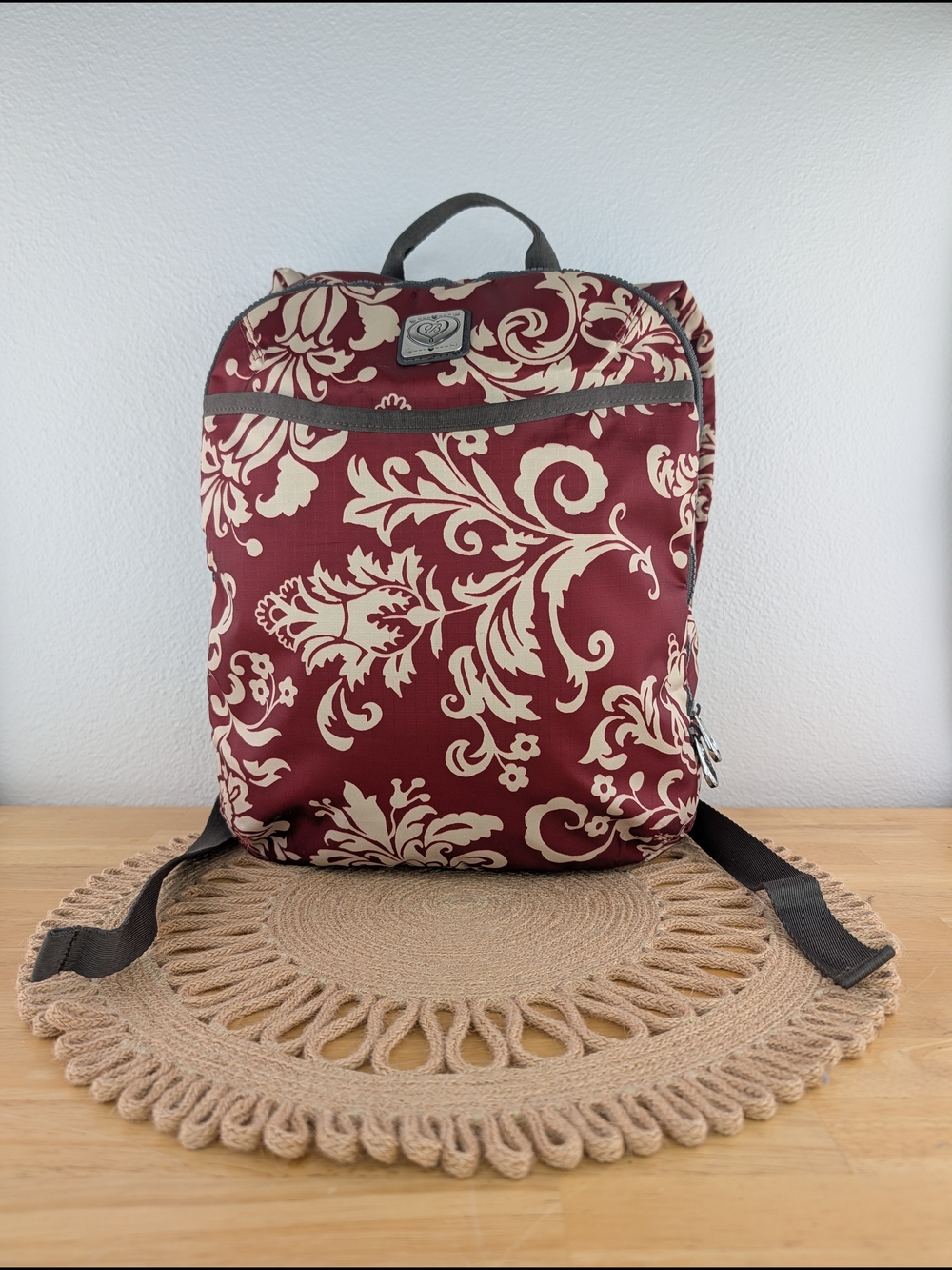 Brighton Travel Nylon Backpack Red Floral Detail Padded Straps Laptop Sleeve
